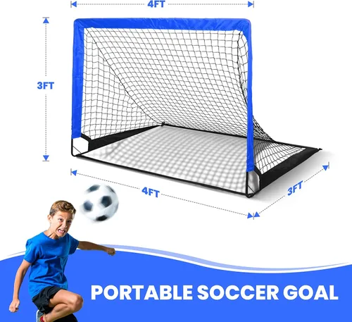 Vista 2 de YSSOA Juego de 2 porterías de fútbol portátiles de 4 x 3 pies para patio trasero plegable con bolsa de transporte, perfecto para jóvenes, adultos