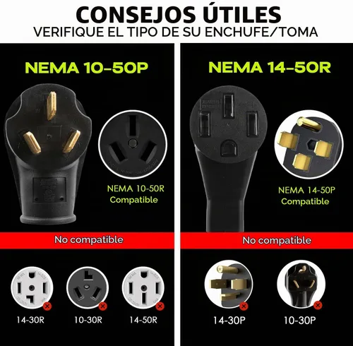 Vista 4 de Cable adaptador del cargador EV Campzlly, adaptador NEMA 10-50P a 14-50R, enchufe de 50A a 4 clavijas hembra, compatible con EV para carga de nivel