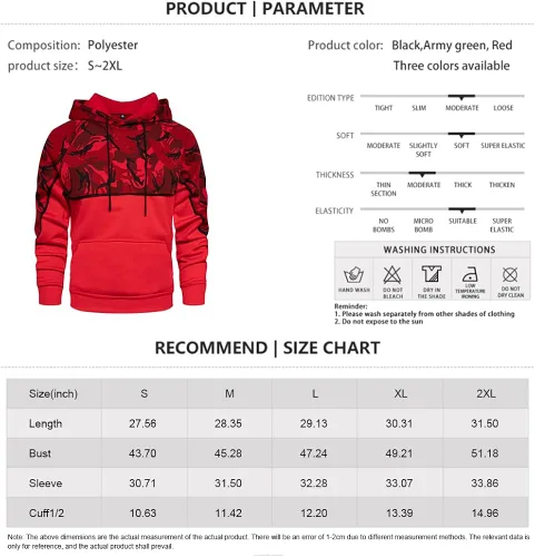 Vista 6 de Sudadera con capucha ligera de manga larga de camuflaje para hombre con bolsillo Kanga