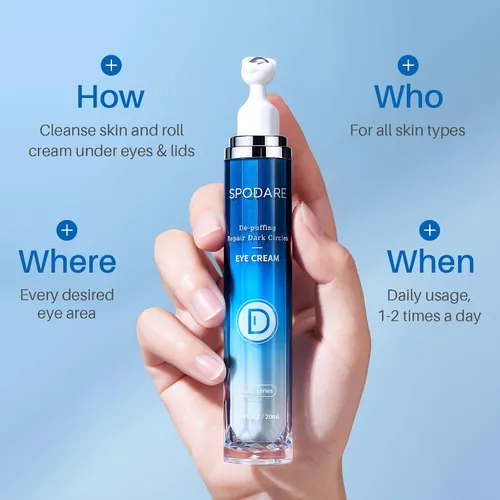 Vista 7 de SPODARE Crema de ojos con cafeína, crema debajo de los ojos para ojeras, bolsas hinchadas y hinchadas, líneas finas de arrugas, suero de rodillo