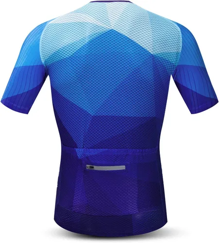 Vista 2 de JPOJPO Maillot de ciclismo para hombre, camisetas de ciclismo S-3XL, poliéster, cremallera reflectante, 4 bolsillos