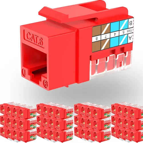 Vista 10 de Rapink RJ45 Conector Keystone Cat6 Soporte 10G, Conectores Keystone UTP 10 Pack para Placa de Pared y Panel de Conexiones, RJ45 Keystone 90 Grados