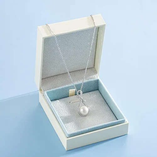Vista 6 de FANCIME Pearl Necklace 9-10mm Genuine Freshwater Pearl in Sterling Silver Infinity Necklaces June Birthstone Pearl Gifts Fine Jewelry for Women
