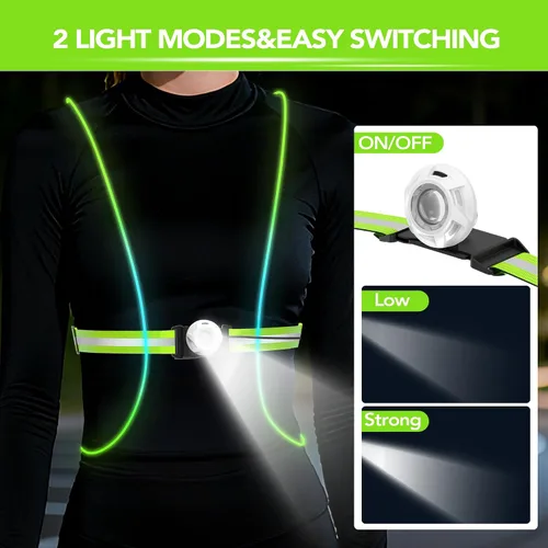 Vista 7 de LED Reflective Running Vest Lights for Runners, Running Lights with Front Light, Safety USB Rechargeable Reflective Night Lights For Men/Women