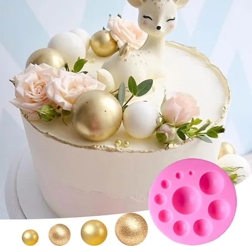 Vista 5 de MEMOVAN Molde de fondant de perlas 3D 2 unids Semi Esfera Bola Silicona Chocolate Molde Lollipop Molde de cúpula redonda Molde de silicona Mini