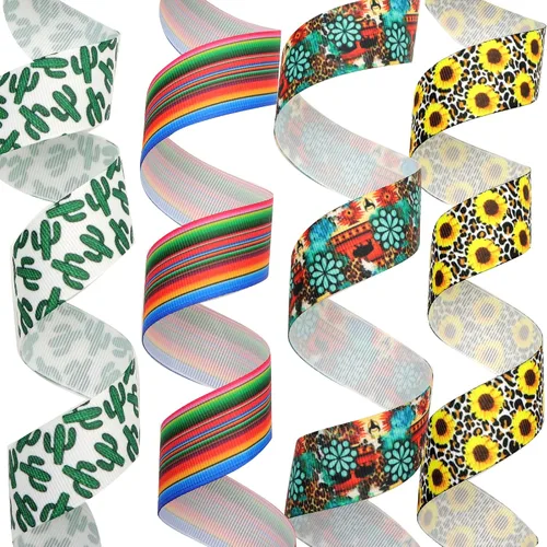Vista 3 de David accessories Cinta de grogrén de hojas de 1 pulgada de ancho x 40 yardas en total, 8 rollos de 5 yardas para bricolaje hecho a mano, lazo