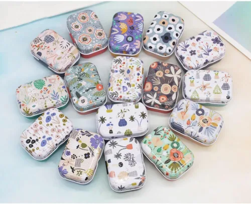 Vista 2 de 8 piezas de mini flores de estaño organizador de joyas caja de almacenamiento cajas decorativas pequeñas latas de metal floral con tapas