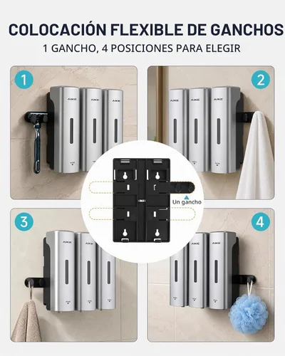 Vista 3 de AIKE Dispensador de champú y acondicionador de ducha de 3 cámaras para baño Plata