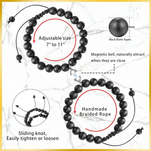 Vista 5 de Reaowazo Juego de pulseras magnéticas a juego para parejas, atracción mutua, cuentas de piedra natural, regalos de joyería para novio, mujeres