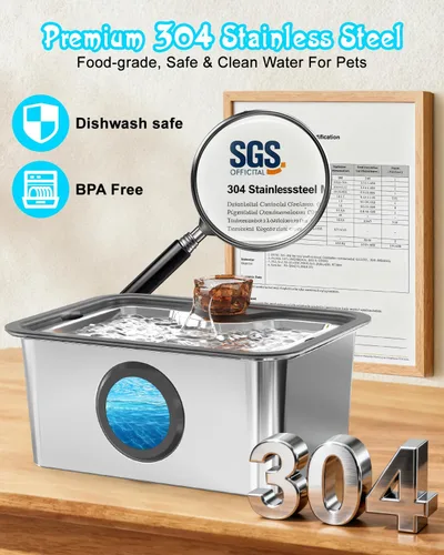 Vista 2 de Fuente de agua para perros grandes, fuente de agua para mascotas de acero inoxidable 304 de 12 litros con 5 filtros y 2 bombas de agua