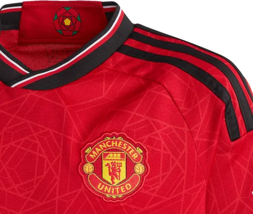 Vista 3 de adidas Camiseta de fútbol juvenil del Manchester United 2324 Home Tejido Aeroready que absorbe la humedad, diseño geométrico