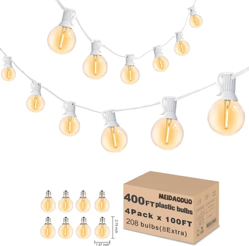 Vista 19 de 200 pies de luces de cadena LED al aire libre Edison para exteriores, impermeables, 2200K, luces de patio con 104 bombillas de plástico