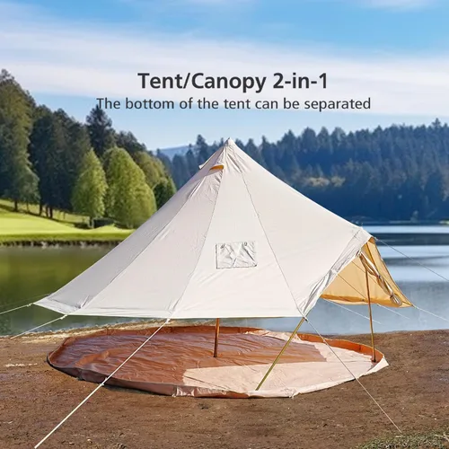 Vista 5 de Tienda de Campana de Lona con Toma de Estufa - Yurta Impermeable y Transpirable, Tienda de Glamping con Sábanas Desmontables para Fiesta de Camping