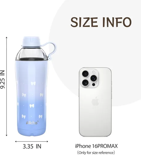 Vista 2 de Bow - Botella de agua aislada para mujeres, botellas de agua de acero inoxidable de 18 oz, de doble pared, 2 tapas (para beber y vaso) - Hidrata