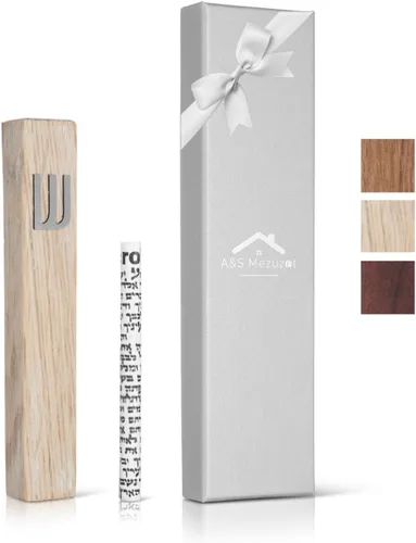 Vista 12 de Funda de madera para mezuzá con pergamino para puerta, diseño moderno/tradicional, fácil de despegar y pegar, funda de mezuzá para el hogar Roble +