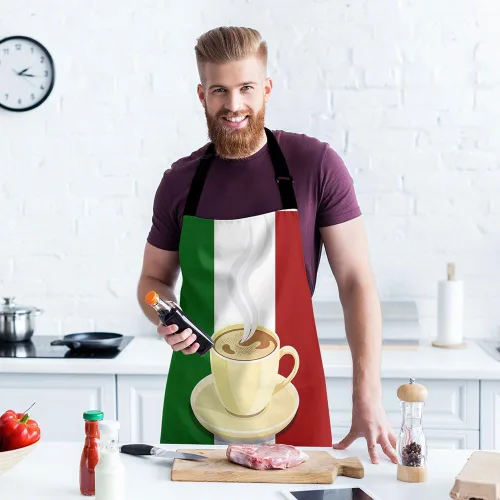 Vista 3 de Moslion Delantal de café italiano de 31 x 27 pulgadas, capuchino italiano con bandera italiana, delantales de cocina, cocinera, camarera, babero