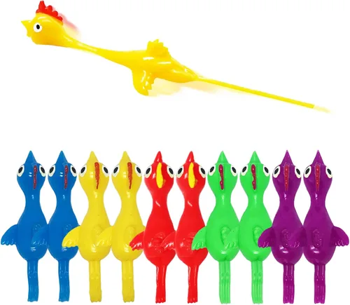 Vista 7 de Slingshot Pollo de goma Pollo Flick Pollo Volador Flingers Stress Gag Toys Stress Gag Toys, tirachinas de pollo de goma, divertidos rellenos