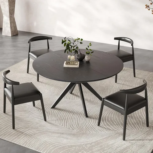 Vista 8 de Soohow Mesa redonda de cocina de comedor de madera maciza de 47.2 pulgadas para 4-6 personas con base de pedestal que se interseca