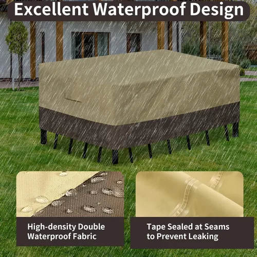 Vista 5 de PureFit Fundas para muebles de patio, funda para muebles de mesa para exteriores, lona impermeable, rectangular, 650D, fundas de patio para muebles