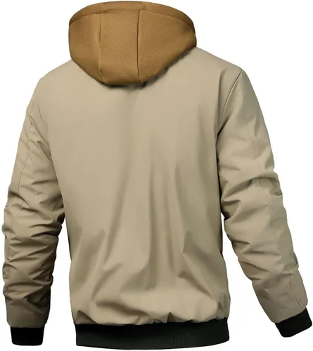 Vista 4 de Chaqueta bomber para hombre, casual, otoño, invierno, primavera, cremallera, ligera, acolchada, cortavientos, abrigos, abrigos, con capucha