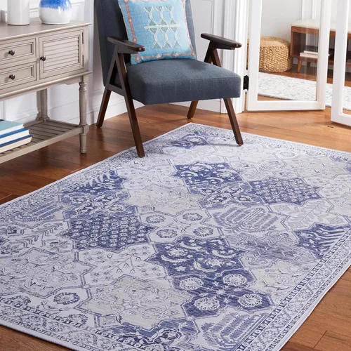Vista 13 de SAFAVIEH Tucson Collection - Alfombra lavable de 2 pies 6 pulgadas x 8 pies, gris y azul marino, antideslizante, ideal para zonas de alto tráfico