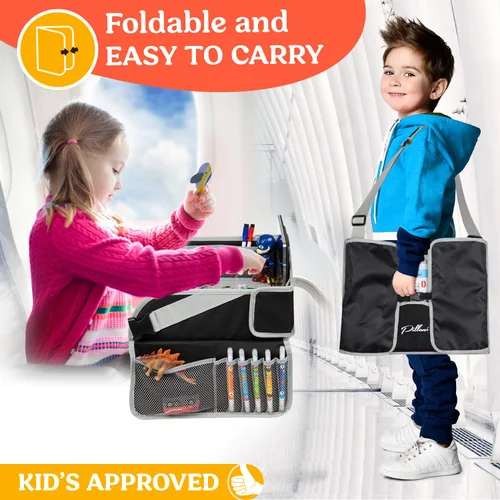 Vista 5 de PILLANI Bandeja de viaje para niños para el coche - Bandeja para asiento de coche para niños, artículos imprescindibles para viajes por carretera