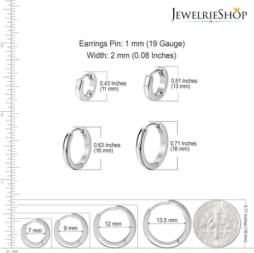 Vista 3 de JewelrieShop - Juego de aretes de aro quirúrgicos dorados, hipoalergénicos, aretes de aro para hombre (oro, negro, aretes de aro de acero inoxidable)