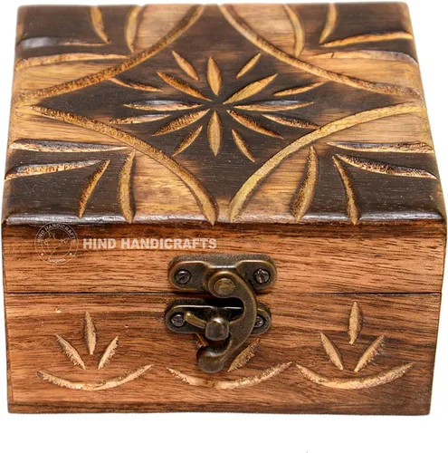 Vista 6 de Urna de madera antigua hecha a mano con grabado del árbol de la vida tallada a mano para mujeres y hombres, joyas Acentos de decoración del hogar