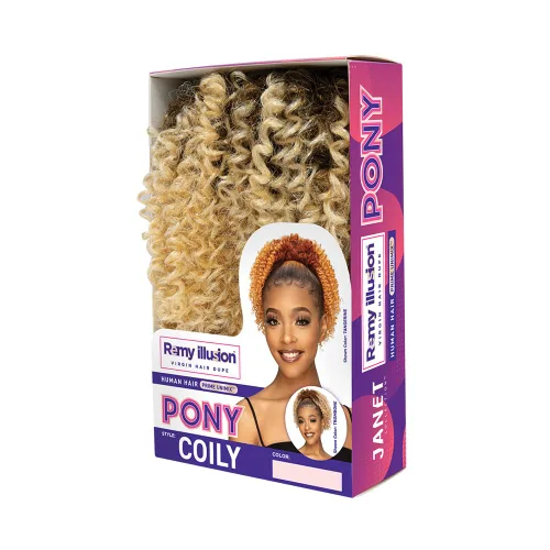 Vista 9 de Janet Collection Remy Illusion - Extensión de cola de caballo – Extensiones de cabello con cola de caballo en espiral de 10.5 pulgadas – Mezcla