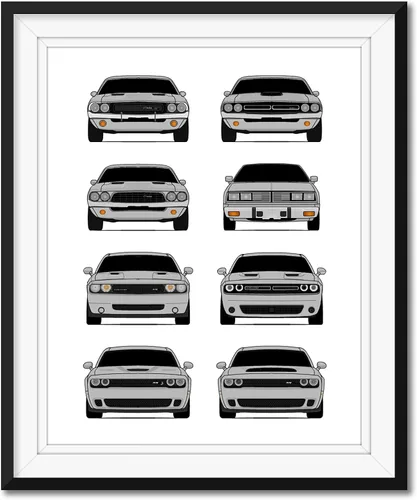 Vista 9 de Custom Car Posters Póster hecho a mano compatible con Dodge Challenger Generations e impresión de Challenger SRT, multicolor, impresión metálica