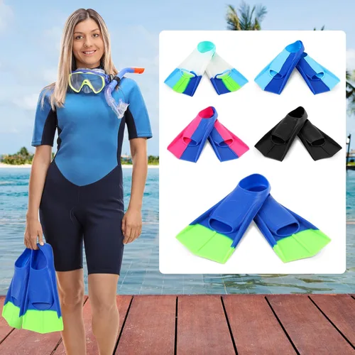 Vista 7 de Aletas de natación para niños, aletas cortas de natación para entrenamiento de natación y buceo, tamaño adecuado para principiantes, niños, niñas
