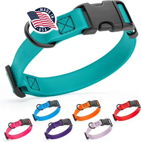 Vista 21 de Dogline Biothane - Collar impermeable para perro con hebilla de liberación rápida, resistente cincha de nailon recubierta con resistente y a prueba