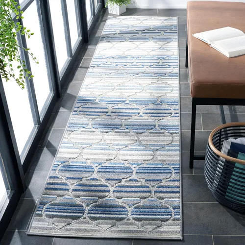 Vista 9 de SAFAVIEH Alfombra lavable para exteriores, colección Cabaña, 2'2" x 5', azul y gris, no desprende pelusa y fácil de limpiar, entrada puerta