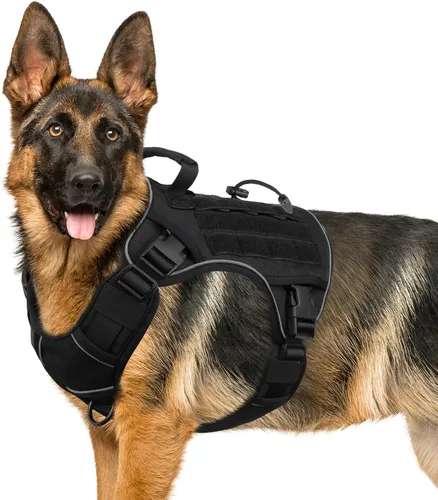 Vista 31 de WINGOIN Arnés táctico negro para perros pequeños, arnés resistente sin tirones con asa, arnés militar reflectante ajustable K9 para mascotas