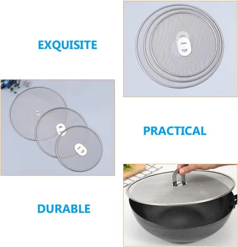Vista 3 de 3pcs Grease Splatter Screen Fine Mesh Stainless Steel for Frying Pan
