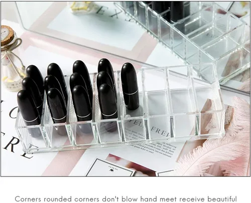 Vista 6 de Organizador compacto de acrílico transparente con 8 ranuras, soporte organizador de maquillaje para tocador, organizador de maquillaje desmontable