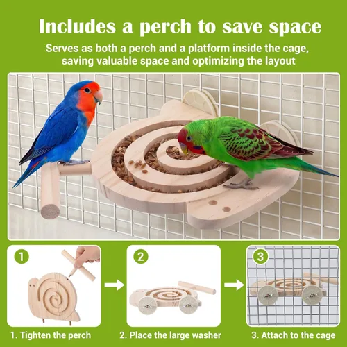 Vista 3 de Juguetes de forraje para pájaros con perca - Juguetes de madera para aves