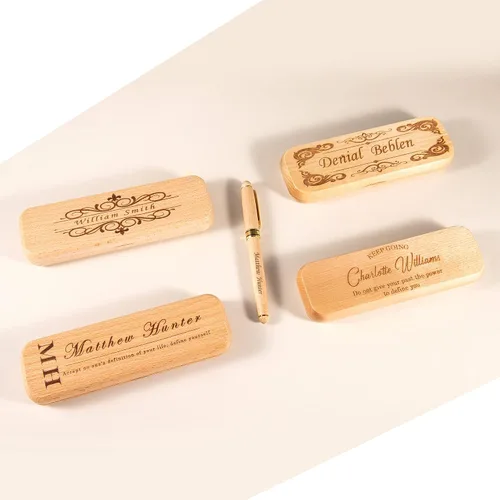 Vista 6 de Bivei Regalo de bolígrafo grabado para mujeres y hombres, juego de bolígrafos y lápices personalizados en madera de arce, juego de 2 bolígrafos
