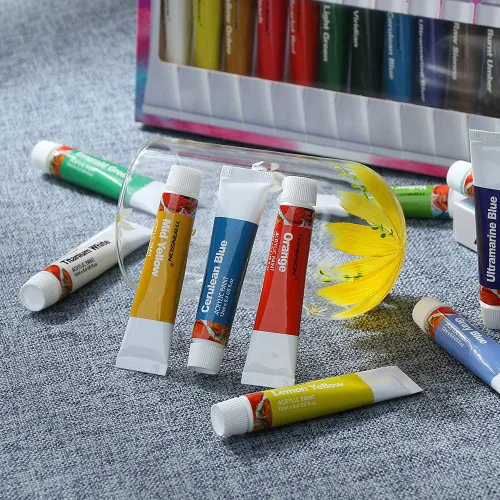 Vista 5 de TRANSON Juego de pintura acrílica de 24 colores con 5 pinceles de pintura no tóxica para lienzo artesanal pintura de arte rupestre
