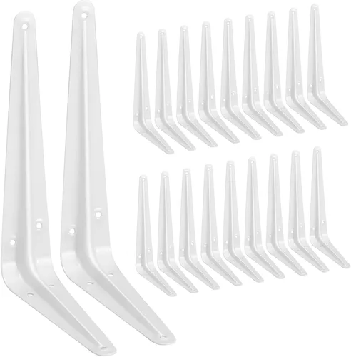 Vista 8 de Paquete de 20 soportes de estante de 4 pulgadas en blanco, soportes de metal de acero resistentes en L para estantes, soportes en J para pared