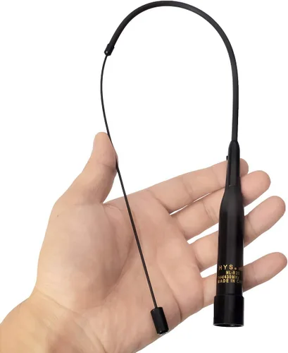 Vista 4 de HYS Tri-Band VHF UHF 137-174/180-260/400-480MHz 100W 20inch 2.15dBi/5.2dBi PL-259 UHF Antena telescópica suave macho para Yaesu Kenwood Motorola
