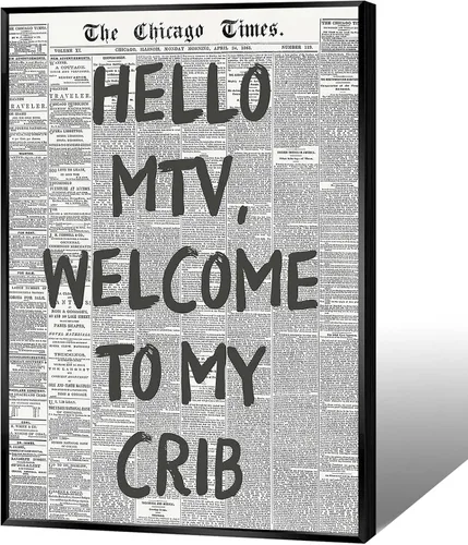 Vista 20 de DVBOCS Pósteres retro de Hello Mtv Welcome To My Crib, fuente rosa, arte de pared en lienzo de periódico, impresiones de pintura de afirmación