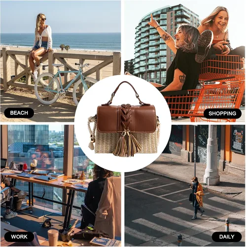Vista 7 de Bolsos cruzados para mujer, bolsos y bolsos de mano de moda, B- marrón