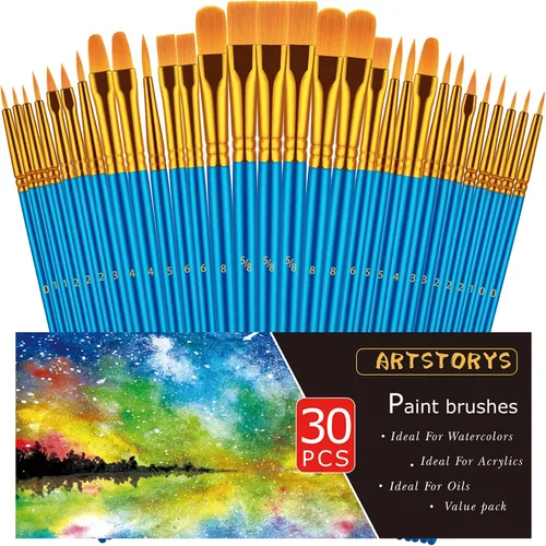 Vista 16 de Juego de pinceles de pintura, 30 piezas de pinceles de pintura para pintura acrílica, pincel de pintura al óleo, acuarela y acrílica, pinceles