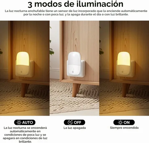 Vista 5 de Luz nocturna LED enchufable a la pared, luz nocturna con sensor de 1-Blanco suave