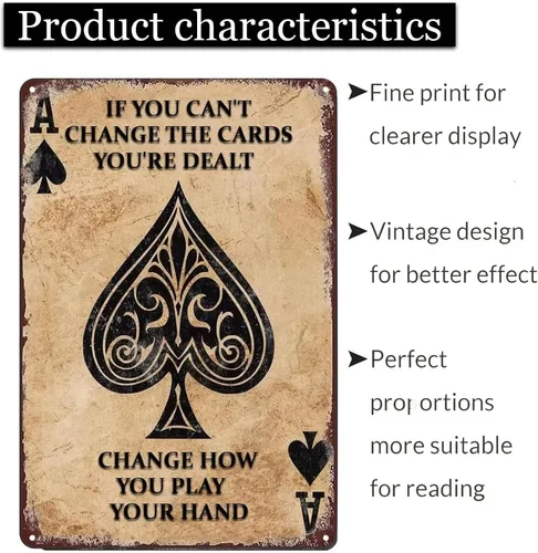 Vista 3 de Ace of Spades Poker - Cartel de metal con texto en inglés "Change Play", decoración de pared, arte de pared, decoración de habitación, pintura