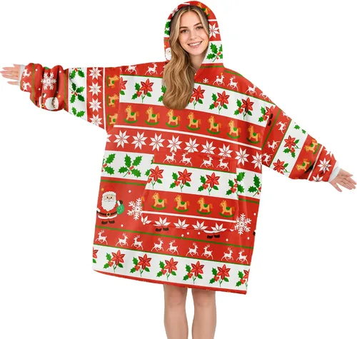 Vista 13 de Manta de Navidad de gran tamaño con capucha, cálida y suave Hombre de pan de jengibre beige