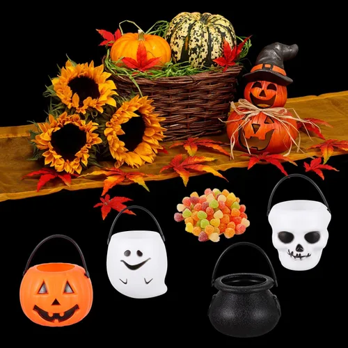 Vista 6 de Toyvian Cubo de mano de Halloween calabaza titular dulce cesta de dulces de Halloween cubo truco o trato cubo portátil caramelo calabaza fantasma