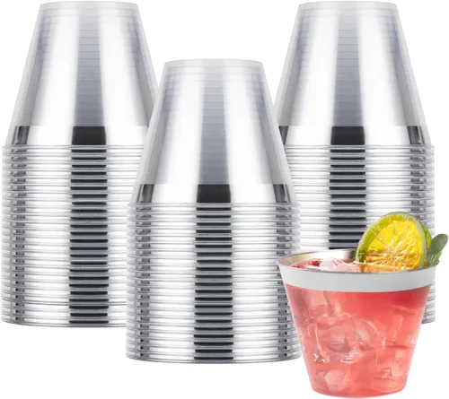 Vista 9 de Goodluck 50 piezas de vasos de plástico de 10 onzas para fiesta, vasos desechables plateados, vasos de cóctel de plástico para boda, Acción de Plata