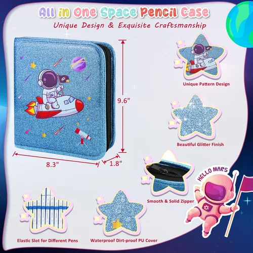 Vista 5 de JAMIEWIN Juego de marcadores con estuche espacial con purpurina, 73 piezas de suministros de arte y manualidades para niños, regalos para niños de 4